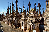 Rows of stupas in the Kakku (Kekku) Pagoda complex. The complex was kept hidden from the rest of the world until 2002 when it was opened to foreigners. Shan State, Burma (Myanmar). 